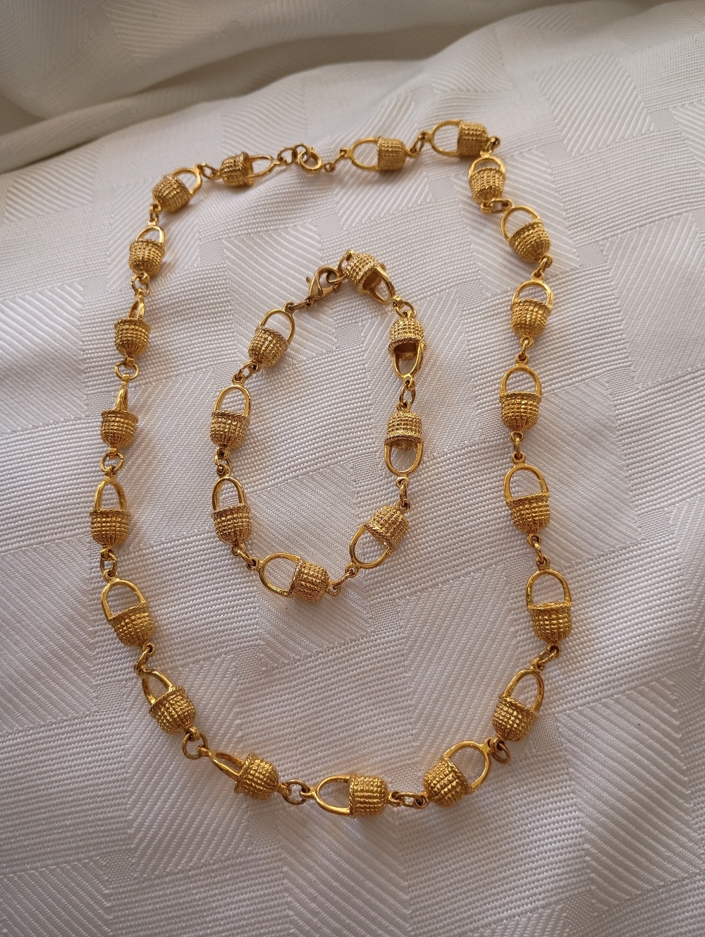 Vintage Nantucket Basket Gold Plated Link  Necklace  Bracelet Set Women Jewelry